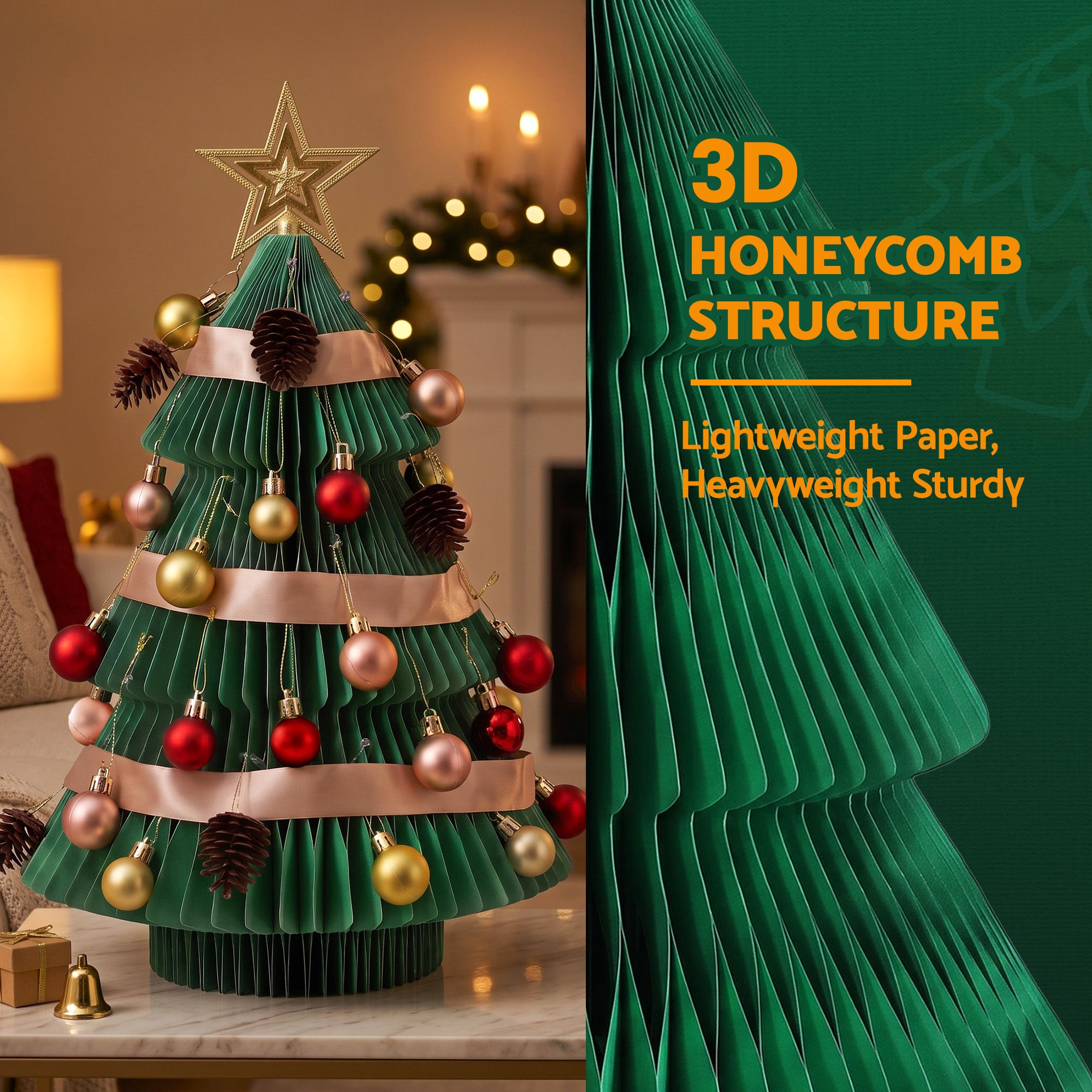 Jingle Jollys Paper Christmas Tree 61 CM w/ Star Topper Xmas Decor Tabletop Green DIY Ornament Set
