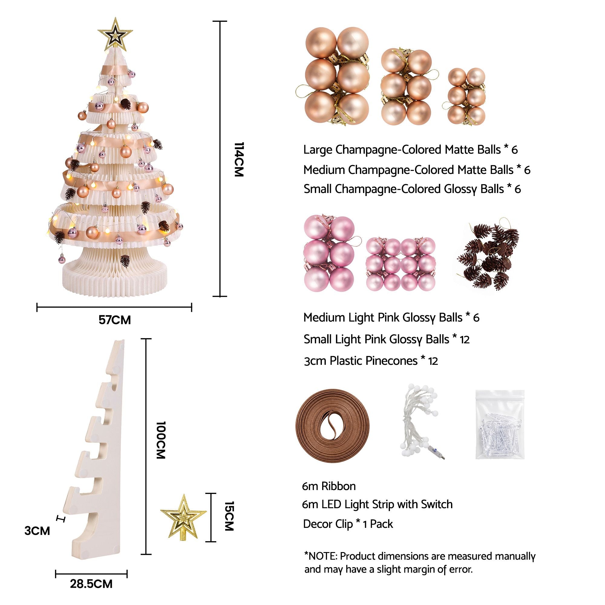 Jingle Jollys Paper Christmas Tree 114CM w/ Star Topper LEDs Xmas Decorations Kit Home Office White