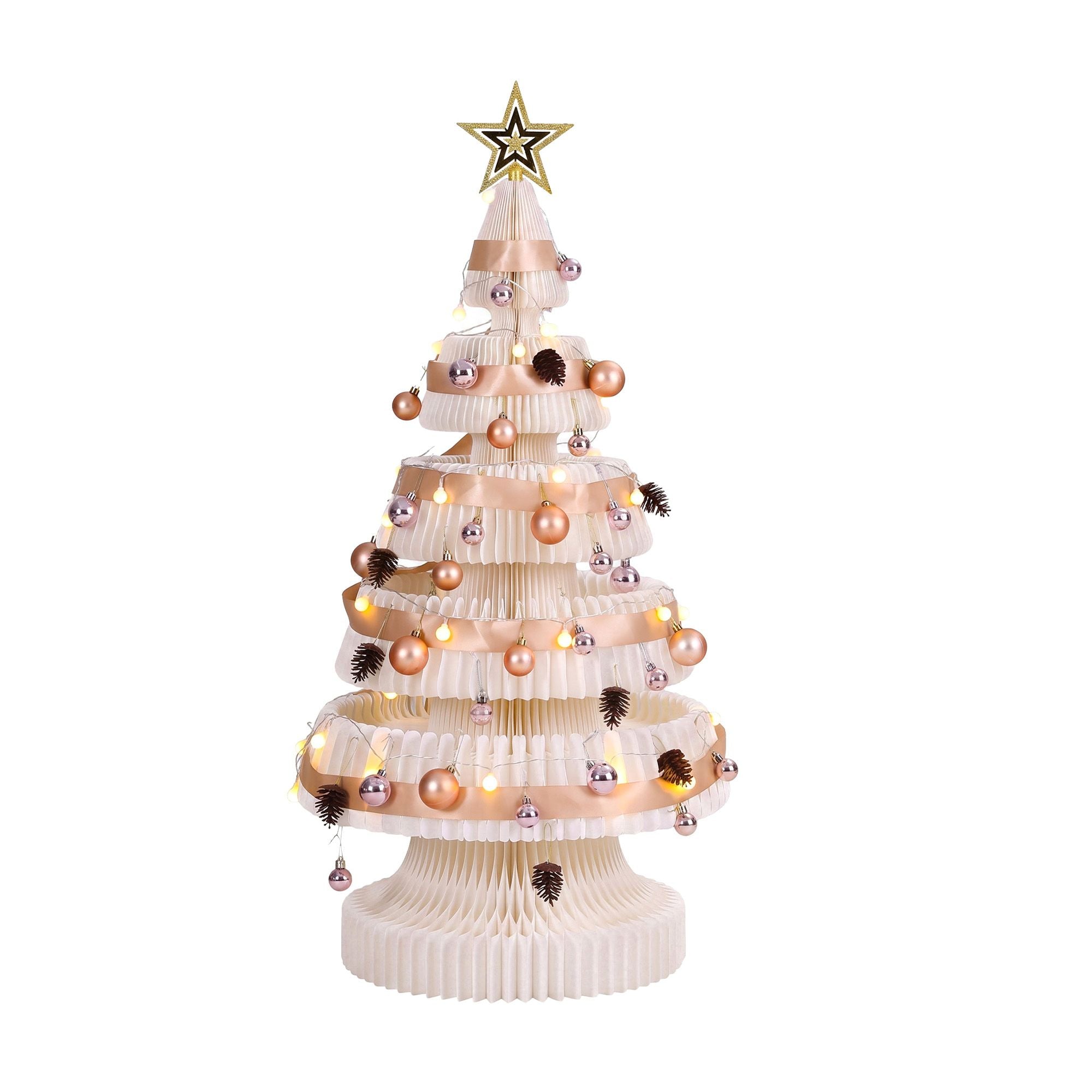 Jingle Jollys Paper Christmas Tree 114CM w/ Star Topper LEDs Xmas Decorations Kit Home Office White