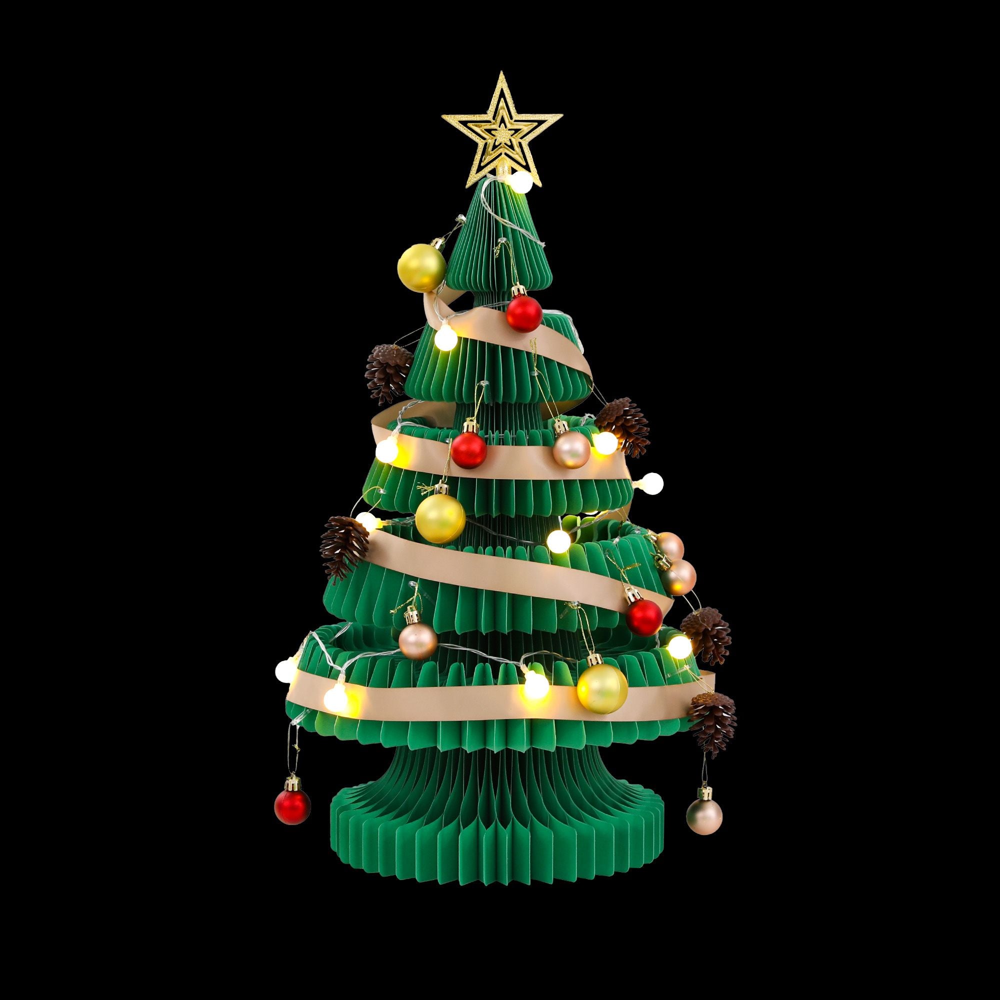 Jingle Jollys Paper Christmas Tree 62CM w/ Star Topper LEDs Xmas Decorations Kit Home Office Green