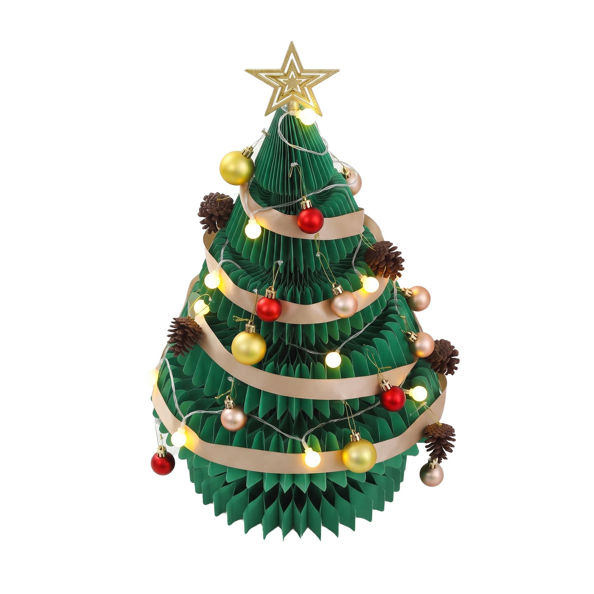 Jingle Jollys Paper Christmas Tree 62CM w/ Star Topper LEDs Xmas Decorations Kit Home Office Green