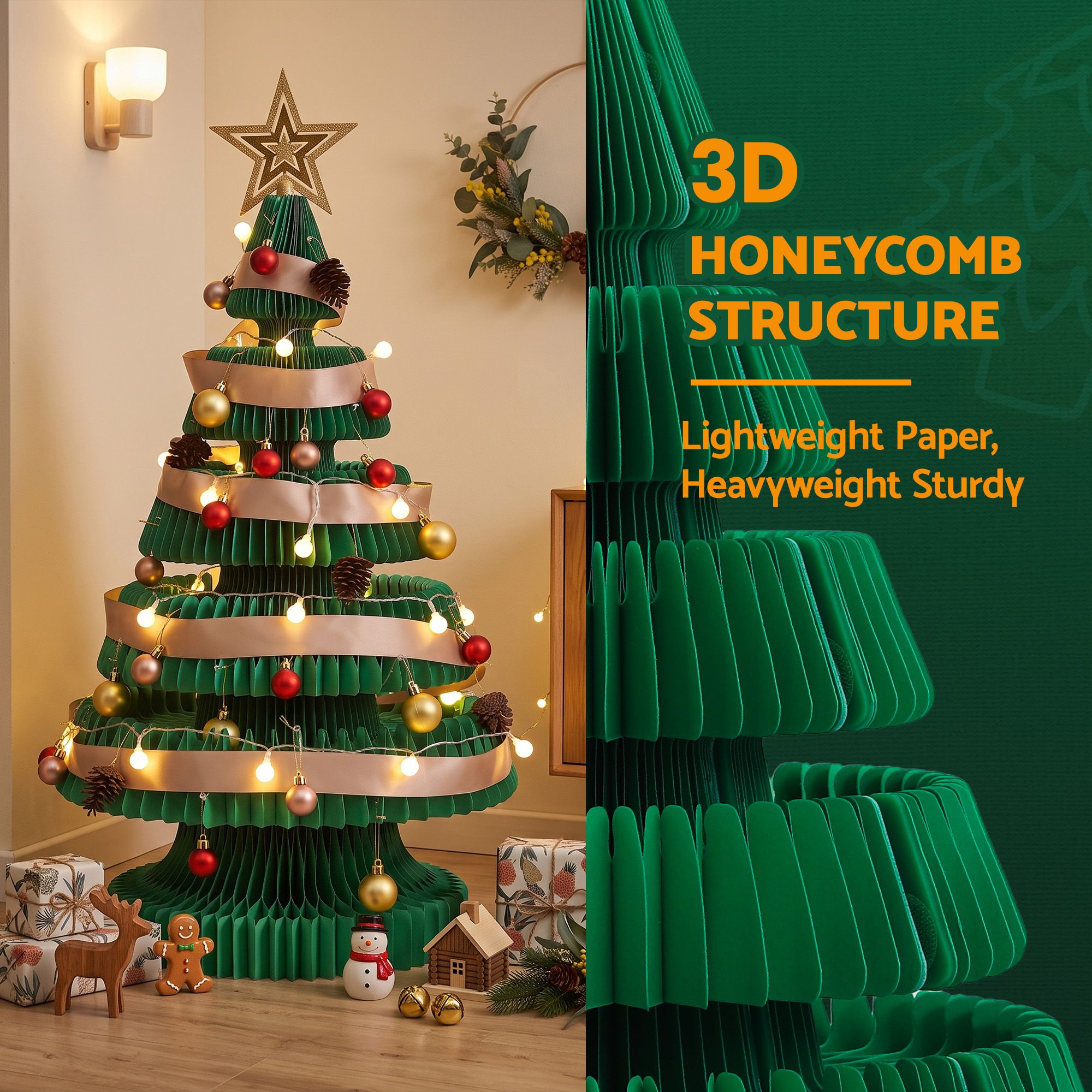 Jingle Jollys Paper Christmas Tree 87CM w/ Star Topper LEDs Xmas Decorations Kit Home Office Green