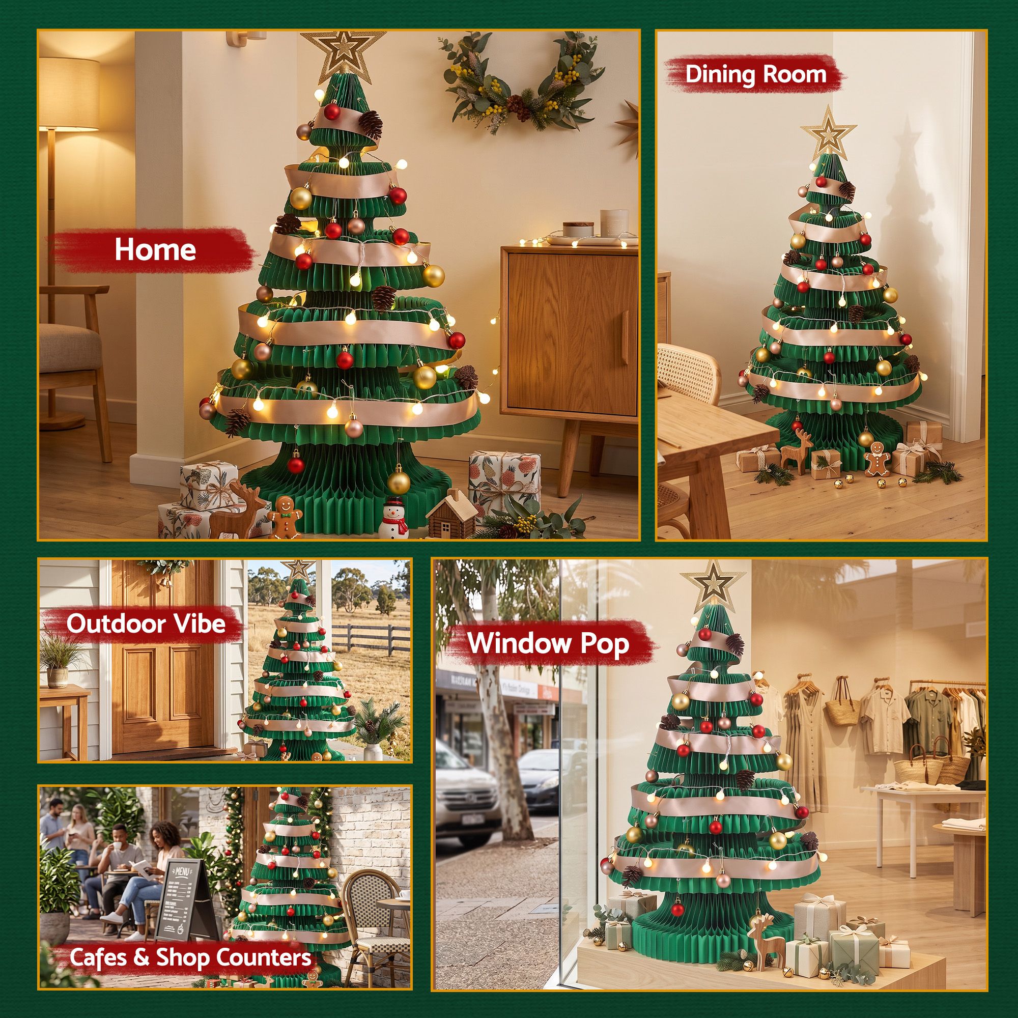 Jingle Jollys Paper Christmas Tree 87CM w/ Star Topper LEDs Xmas Decorations Kit Home Office Green