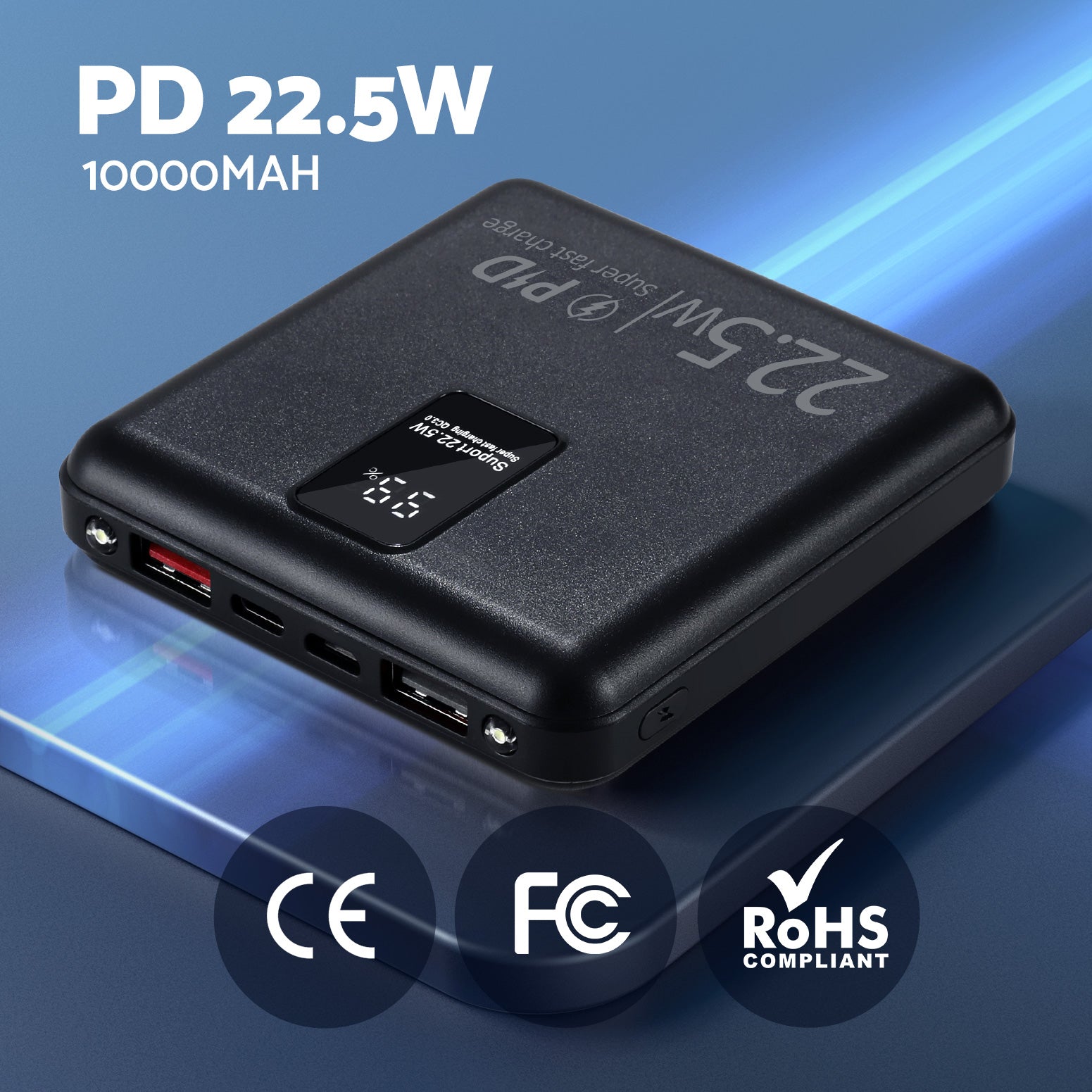 Portable 10000mAh Power Bank PD22.5W Quick Charger Black