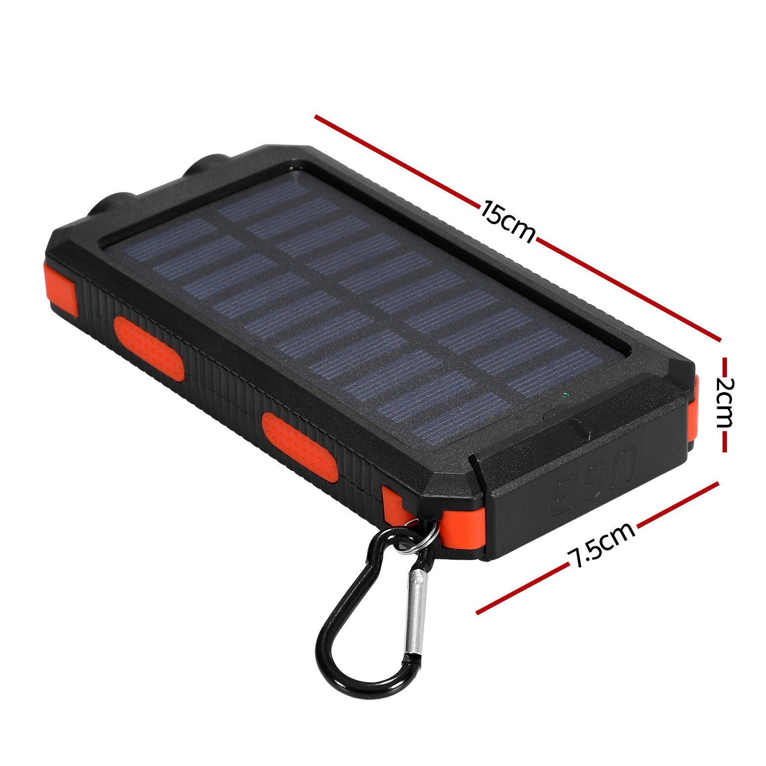 Portable Solar Power Bank 10000mAh Dual USB Charger Black/Orange
