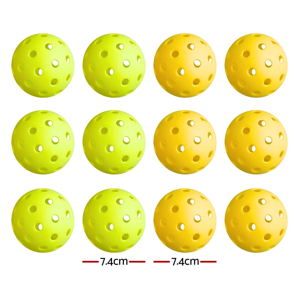 Everfit 12PC Pickleballs 40-Hole Indoor Outdoor Durable PE Green/Yellow