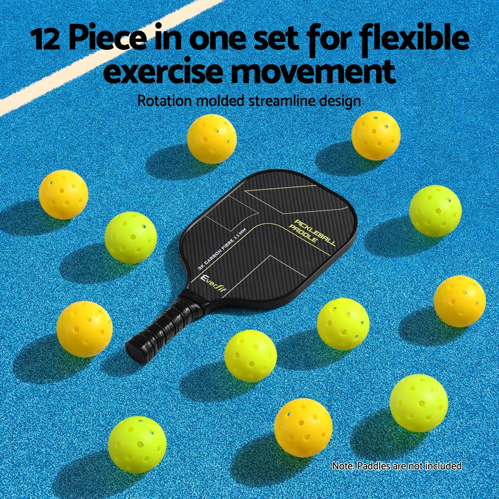 Everfit 12PC Pickleballs 40-Hole Indoor Outdoor Durable PE Green/Yellow