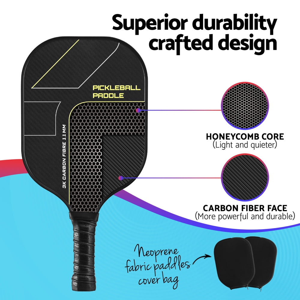 Everfit 40cm Pickleball Paddles Set Carbon Fibre Black