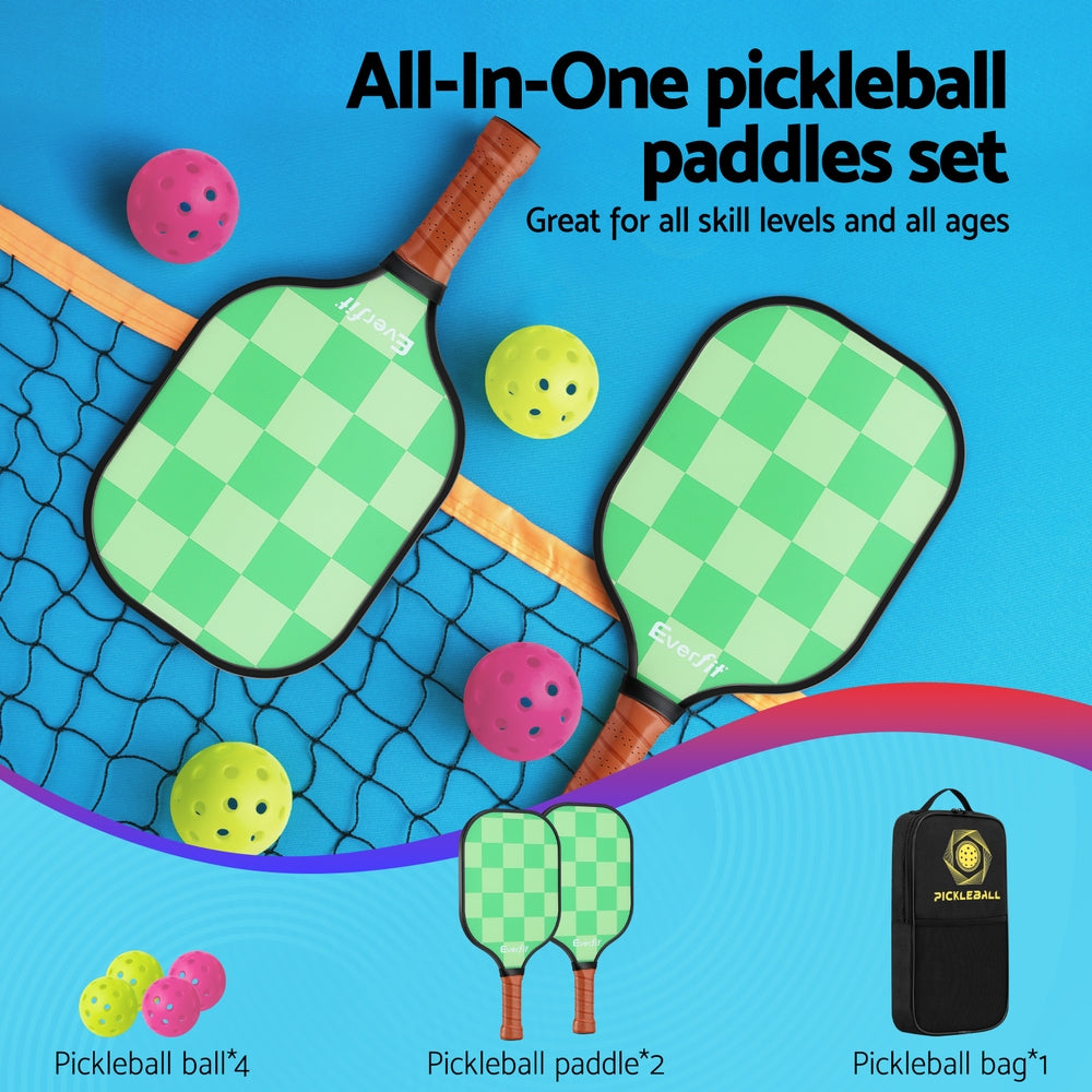 Everfit Tournament Pickleball Paddle Set Fiberglass 2PCS with Balls & Bag
