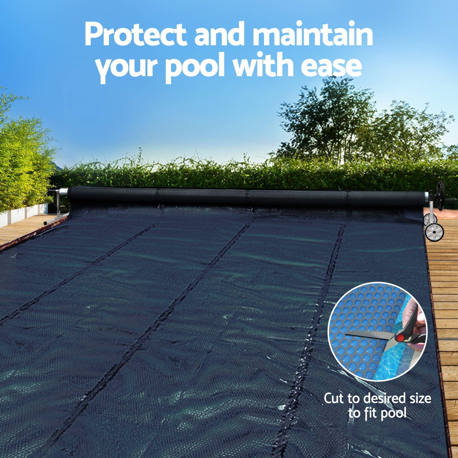 Aqua Buddy Pool Cover 600 Micron 12x6.4m w/ Roller 6.55m Swimming Pools Black Solar Blanket