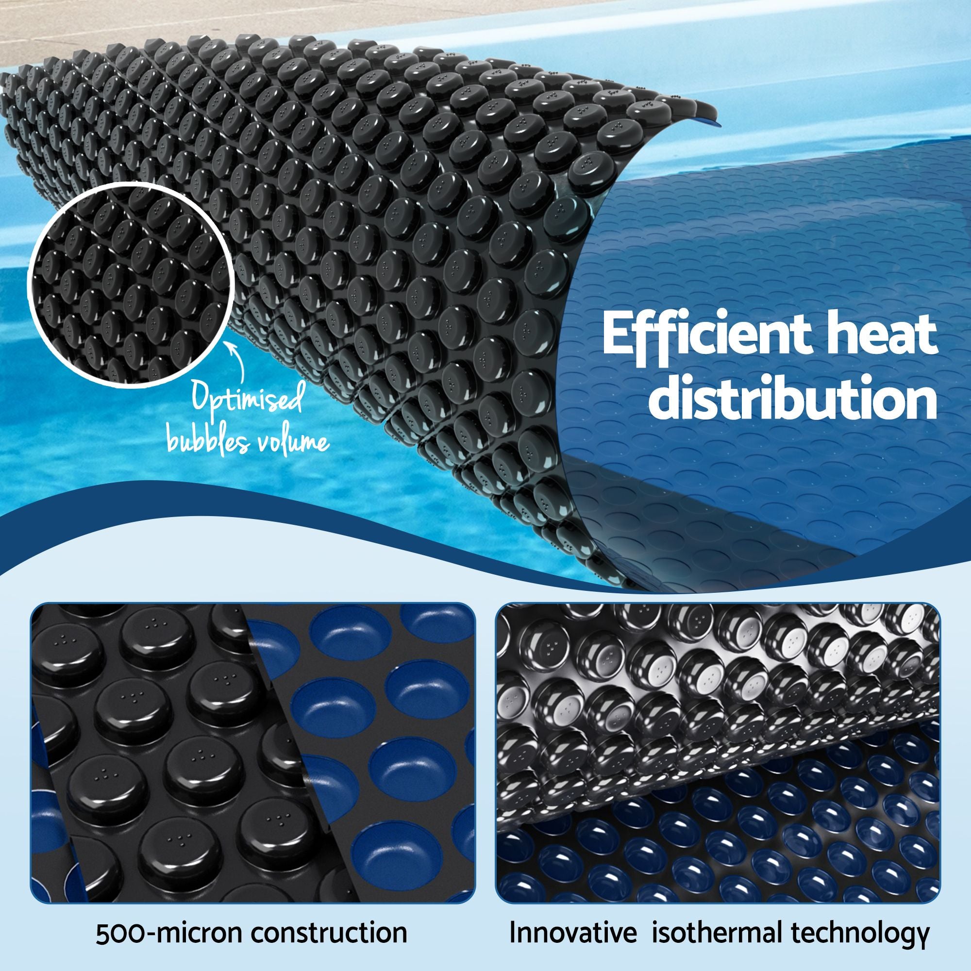 Aqua Buddy Pool Cover 500 Micron 6.5x3m w/ Blue Roller 5.55m Swimming Pools Black Solar Blanket