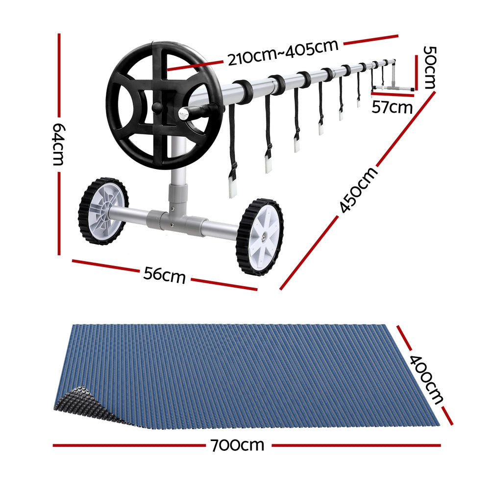 Aqua Buddy 7x4m Pool Cover 600 Micron Black Solar Blanket with Roller