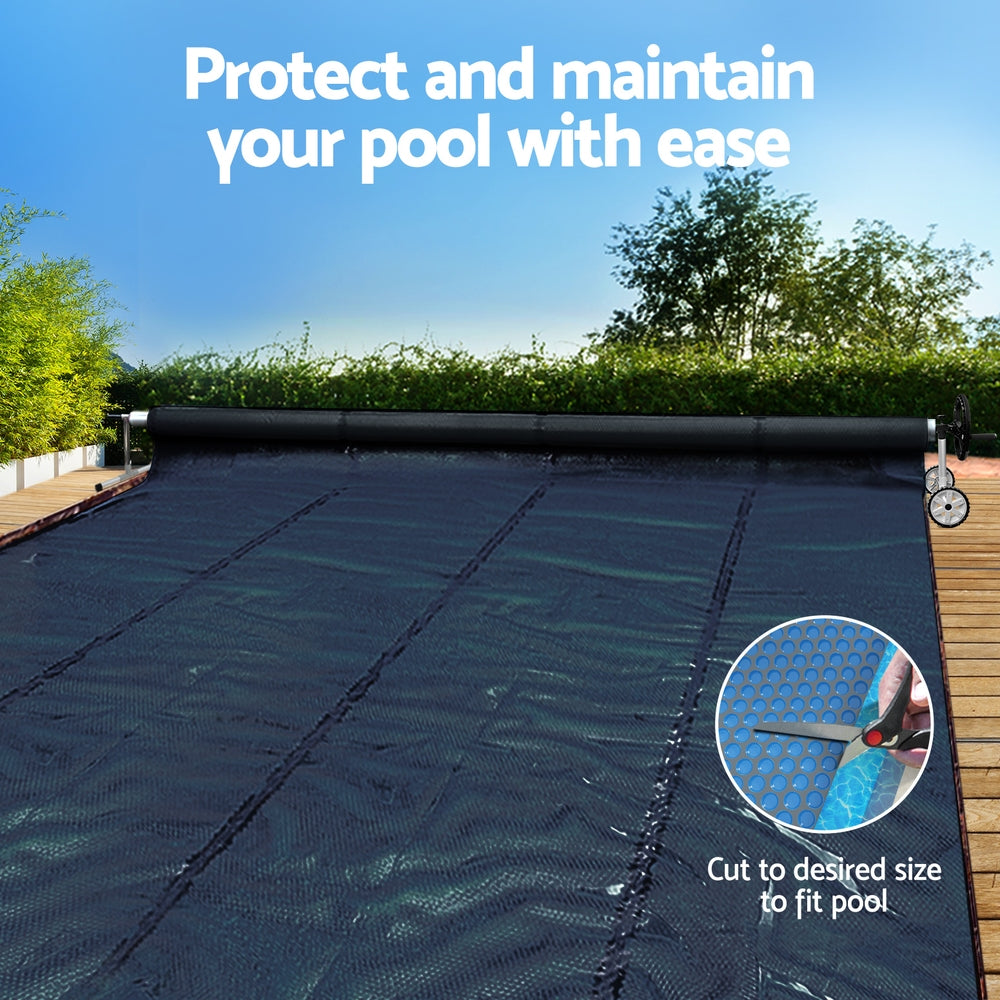 Aqua Buddy 7x4m Pool Cover 600 Micron Black Solar Blanket with Roller