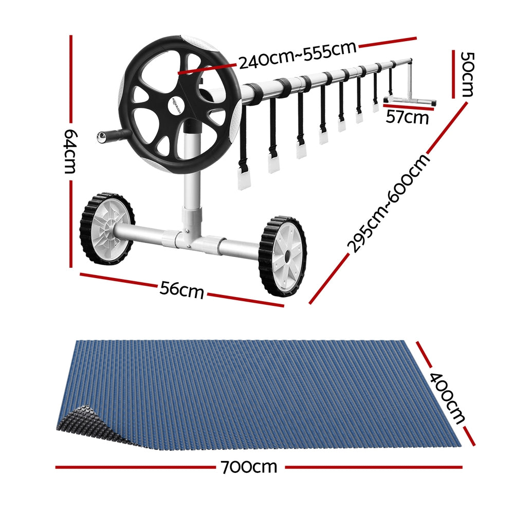 Aqua Buddy 7x4m Pool Cover 600 Micron Black Solar Blanket with Roller