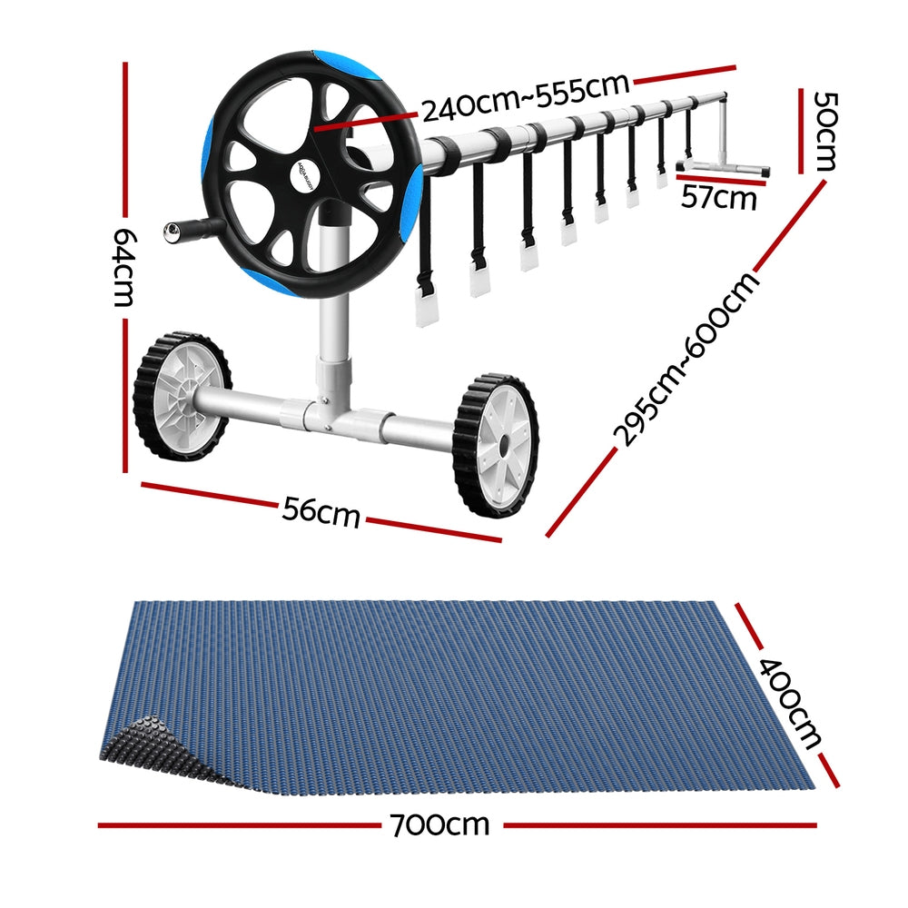 Aqua Buddy 7x4m Pool Cover 600 Micron Black Solar Blanket with Roller