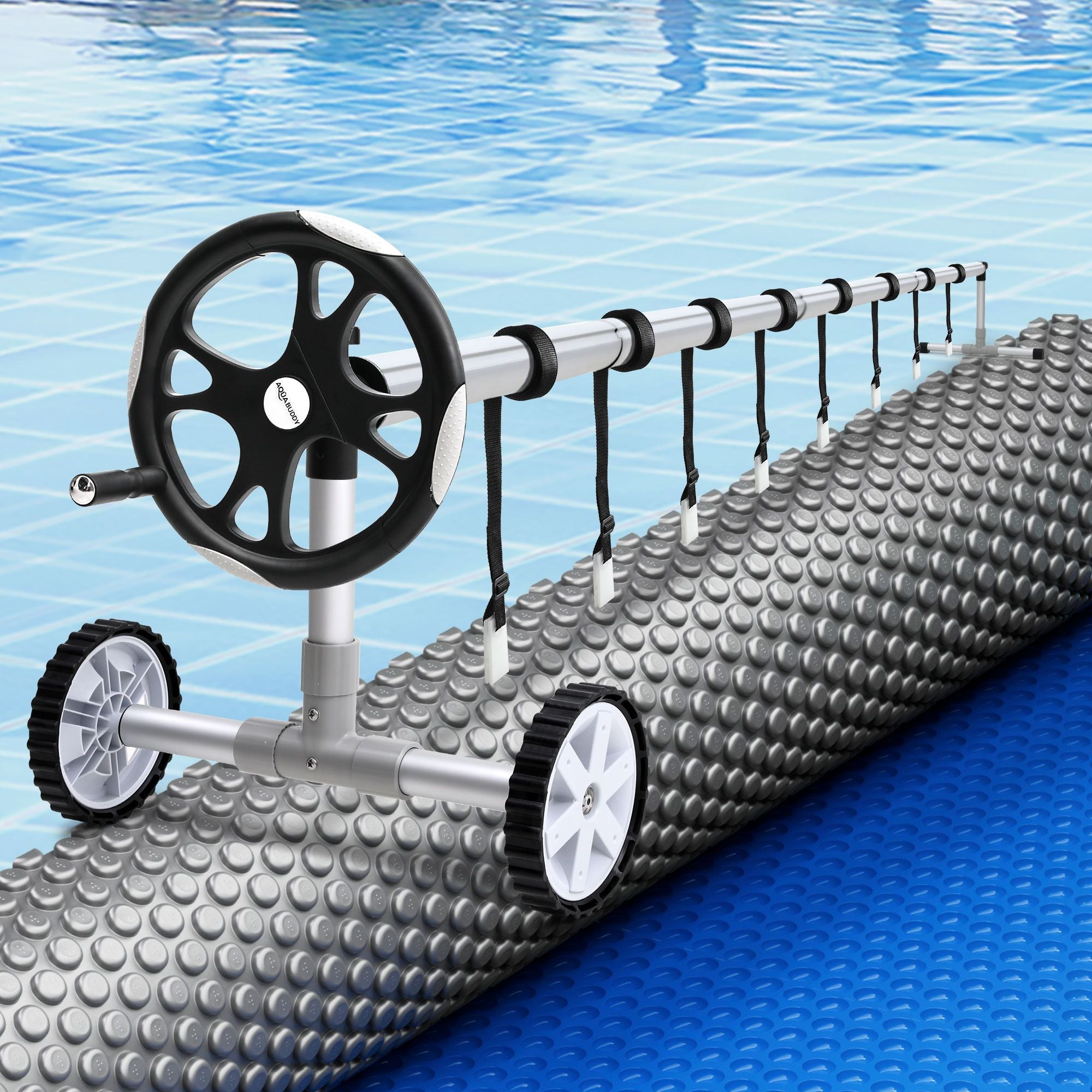 Aqua Buddy Pool Cover 600 Micron 7x4m w/ Roller 5.55m Swimming Pools Sliver Solar Blanket