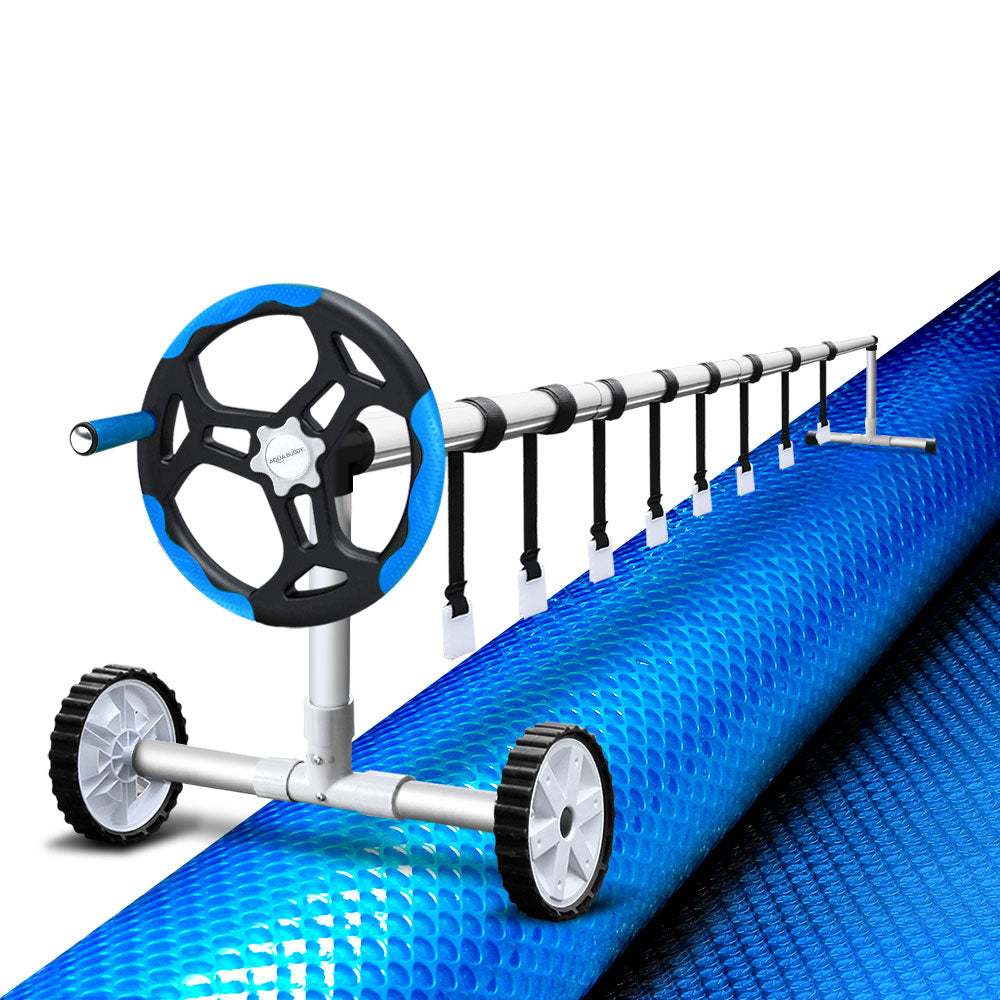 Aquabuddy 8x4.2m Pool Solar Blanket 500 Micron with Roller Blue