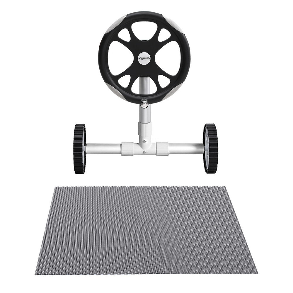 Aqua Buddy 8x4.2m Solar Pool Cover 600 Micron LDPE Blue & Silver with 5.55m Aluminium Roller