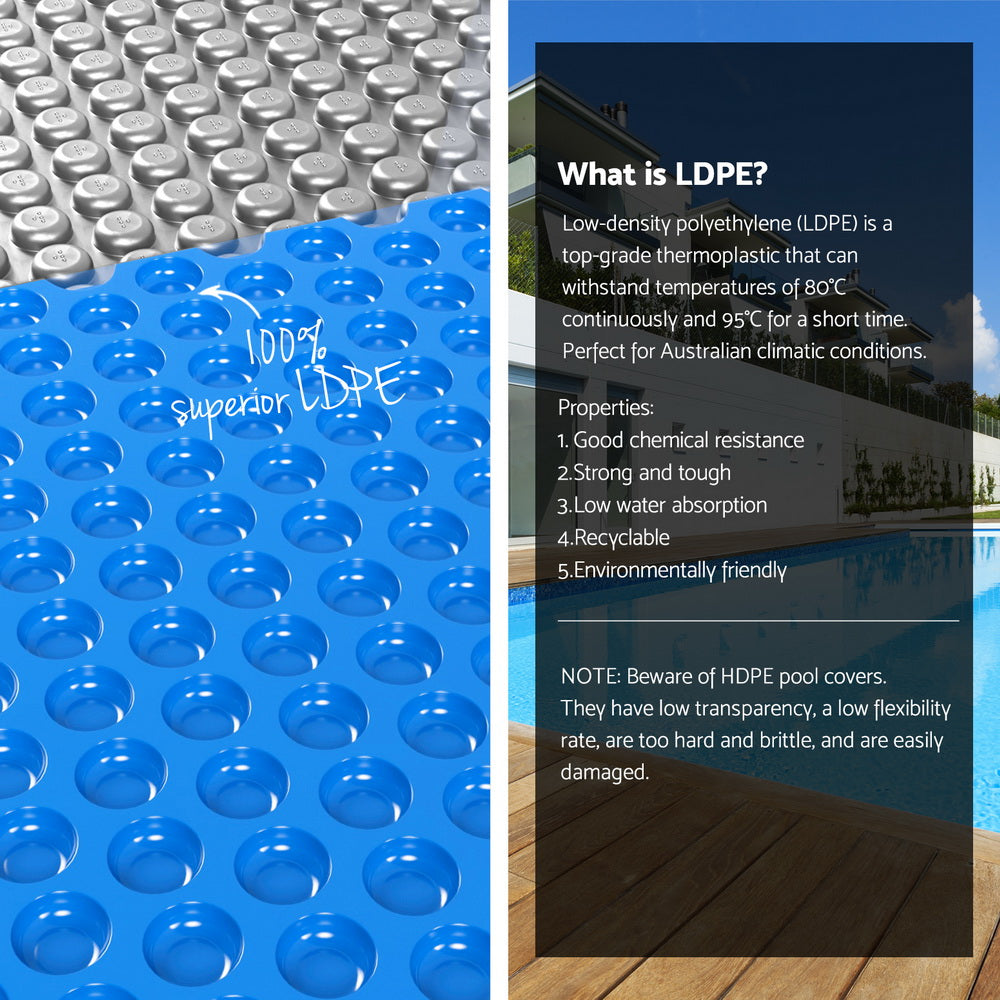 Aqua Buddy 8x4.2m Solar Pool Cover 600 Micron LDPE Blue & Silver with 5.55m Aluminium Roller