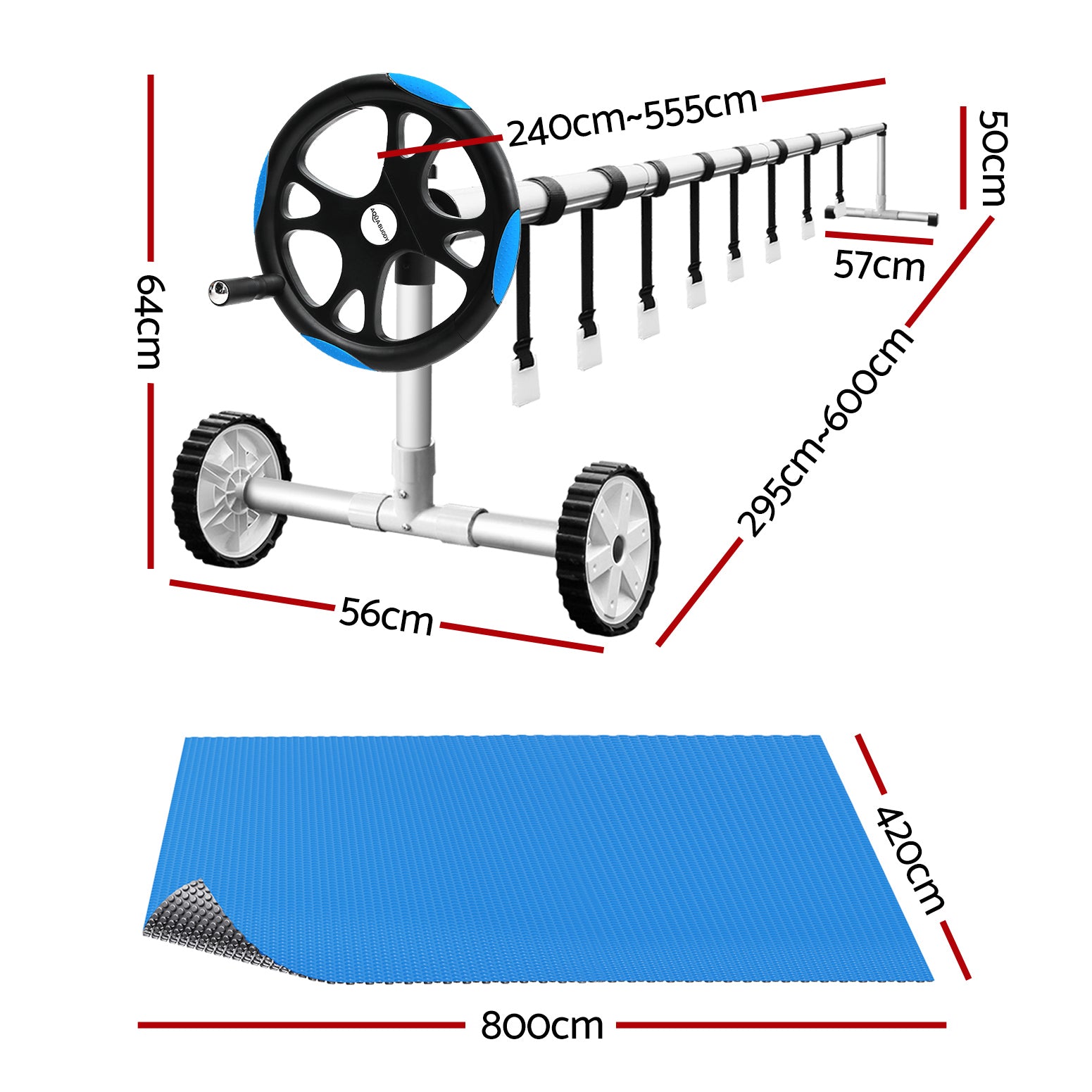 Aqua Buddy 8x4.2m Solar Pool Cover 600 Micron with 5.55m Roller Blue