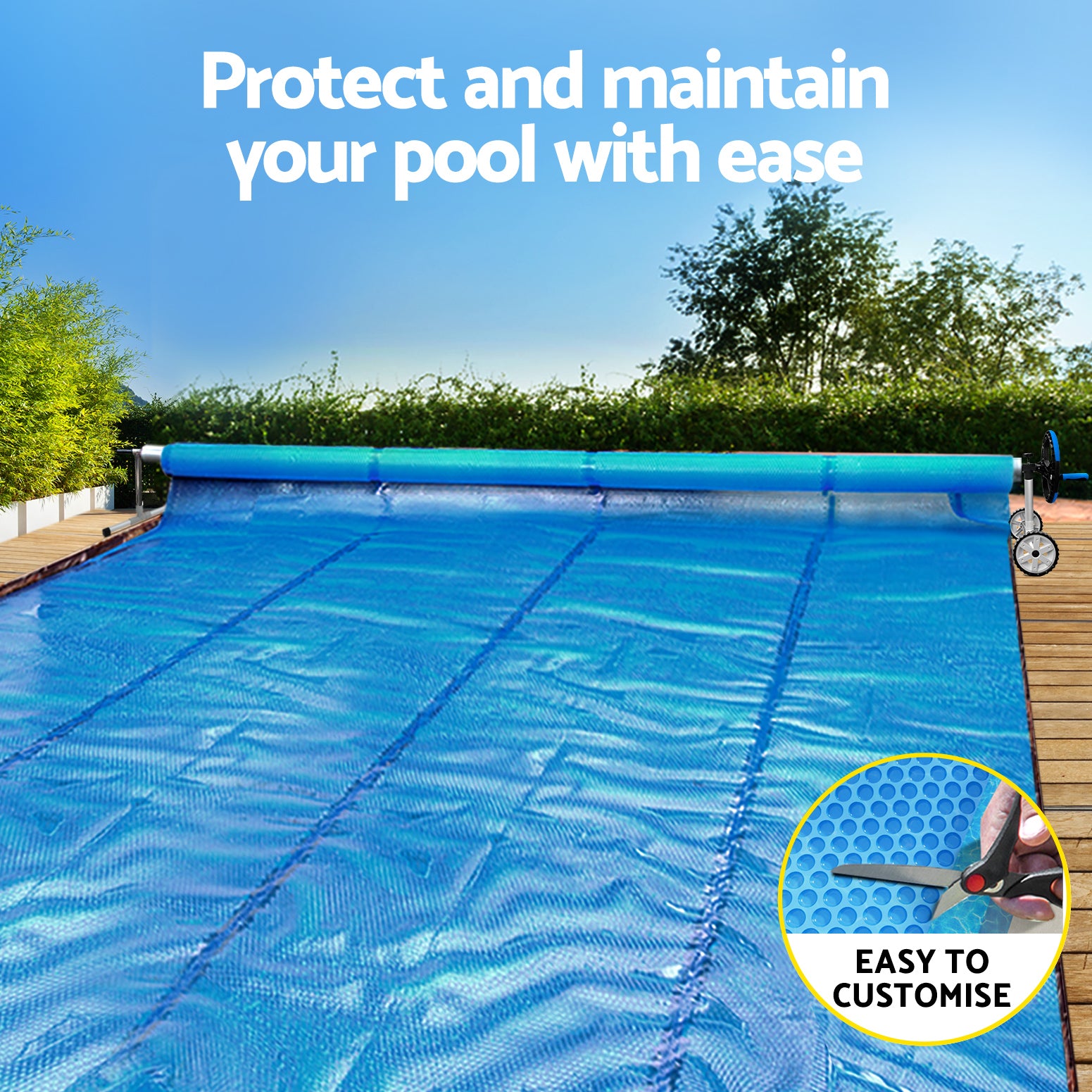 Aqua Buddy 8x4.2m Solar Pool Cover 600 Micron with 5.55m Roller Blue