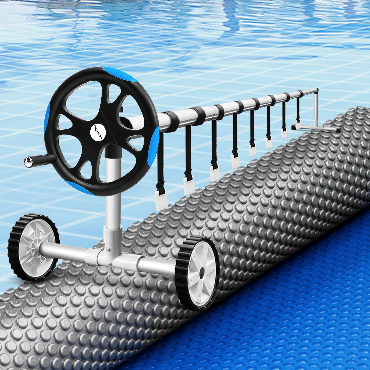 Aqua Buddy 8x4.2m Solar Pool Cover 600 Micron with 5.55m Roller Blue