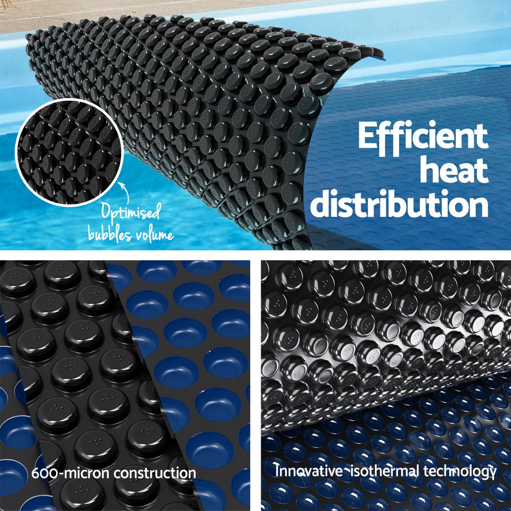 Aquabuddy Pool Cover 600 Micron 8.5x4.2m w/ Blue Roller 5.55m Black Solar Blanket