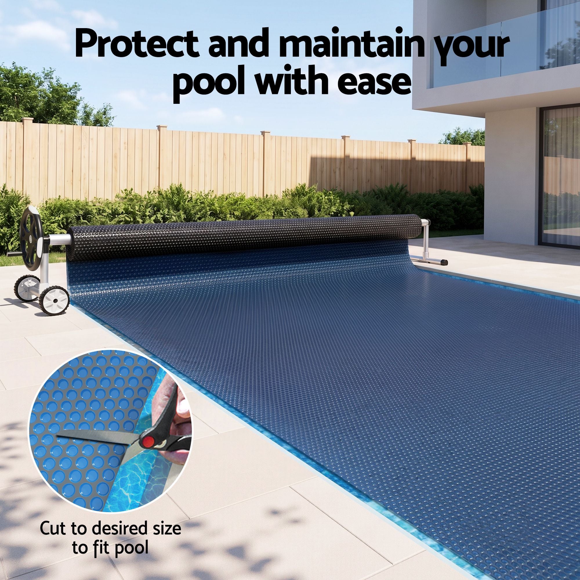 Aqua Buddy Pool Cover 500 Micron 8.5x4.2m w/ Roller 5.55m Swimming Pools Black Solar Blanket