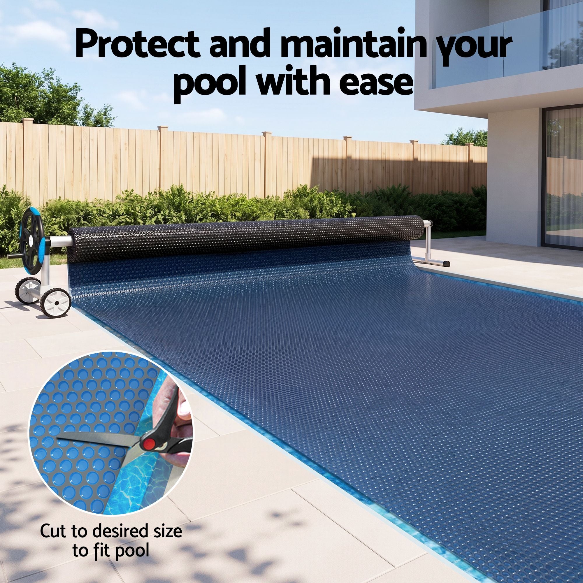 Aqua Buddy Pool Cover 500 Micron 8.5x4.2m w/ Blue Roller 5.55m Swimming Pools Black Solar Blanket