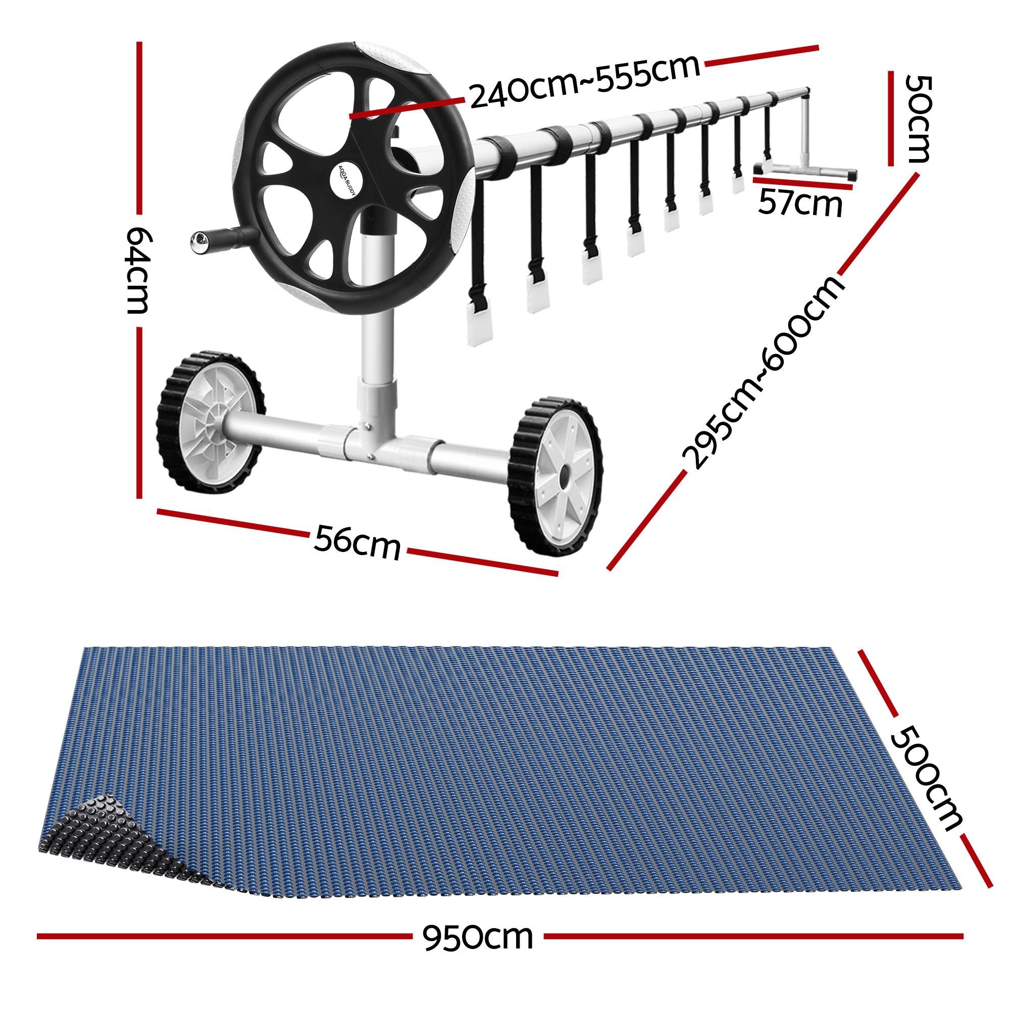 Aqua Buddy Pool Cover 500 Micron 9.5x5m w/ Roller 5.55m Swimming Pools Black Solar Blanket
