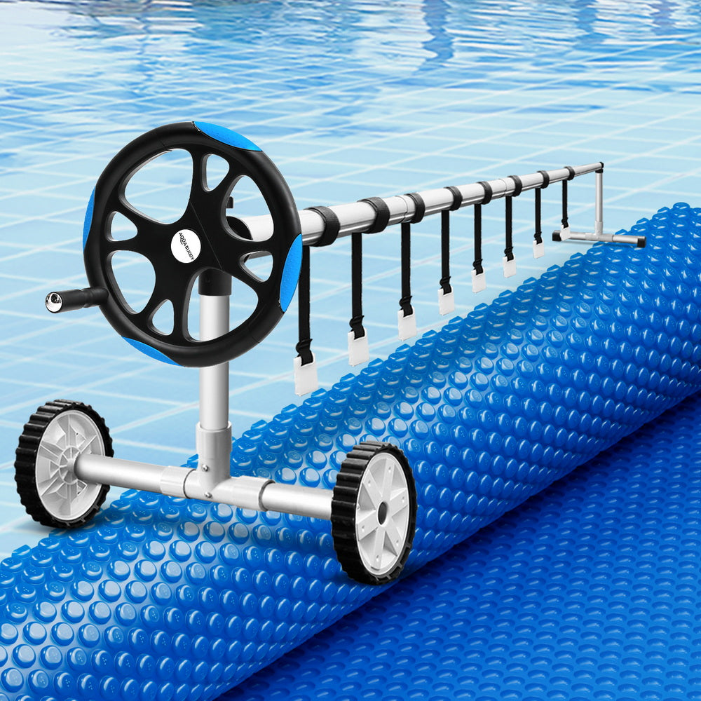 Aqua Buddy 9.5x5m Solar Pool Cover 600 Micron Blanket & 5.55m Roller Blue