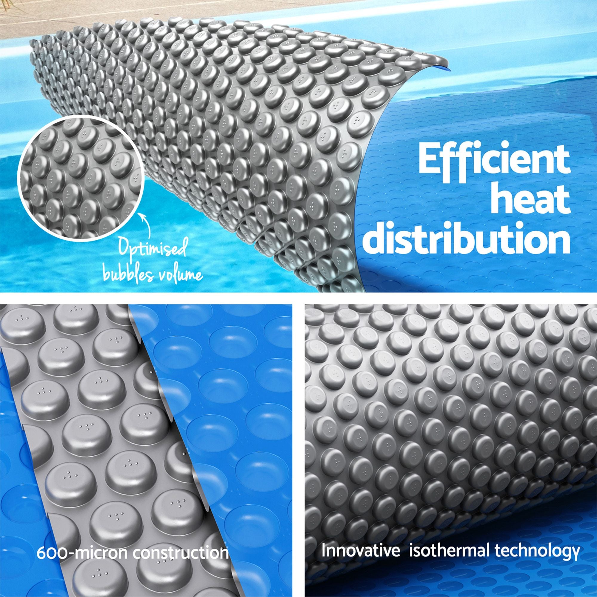 Aqua Buddy Pool Cover 600 Micron 9.5x5m Bubble Heat Solar Blanket Blue Silve