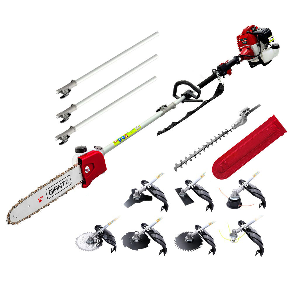Giantz 62CC 9-in-1 Multi-Tool Pole Chainsaw Hedge Trimmer Brush Cutter Whipper Snipper
