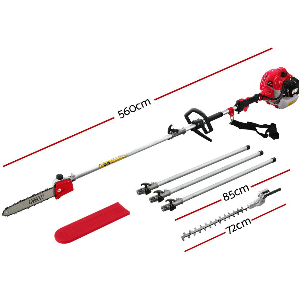 Giantz 62CC 2-in-1 Pole Chainsaw Hedge Trimmer 5.6m Reach Red