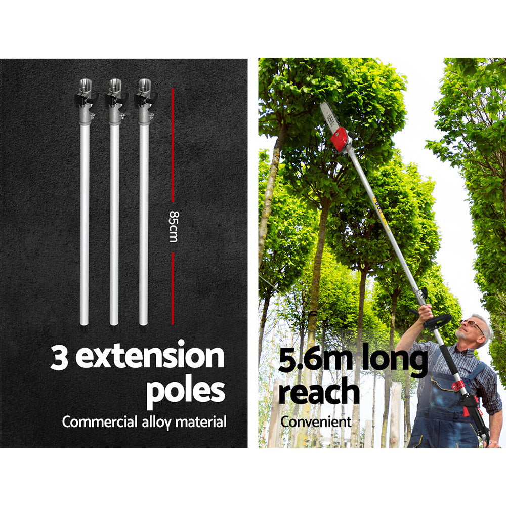 Giantz 62CC 2-in-1 Pole Chainsaw Hedge Trimmer 5.6m Reach Red