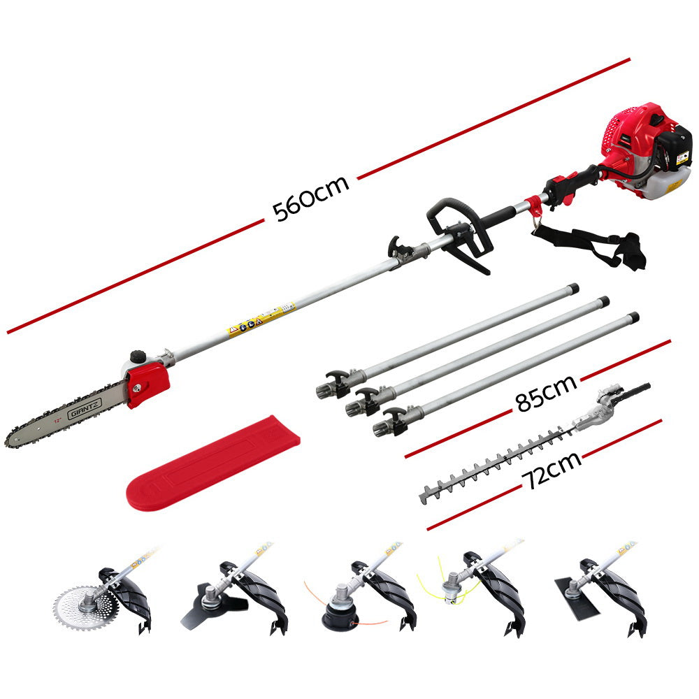 Giantz 62CC 7-in-1 Pole Chainsaw Hedge Trimmer Brush Cutter Whipper 5.6m Red