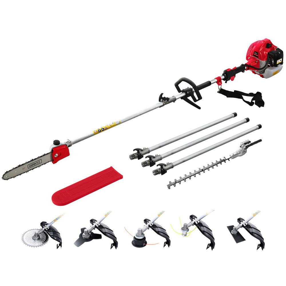 Giantz 62CC 7-in-1 Pole Chainsaw Hedge Trimmer Brush Cutter Whipper 5.6m Red