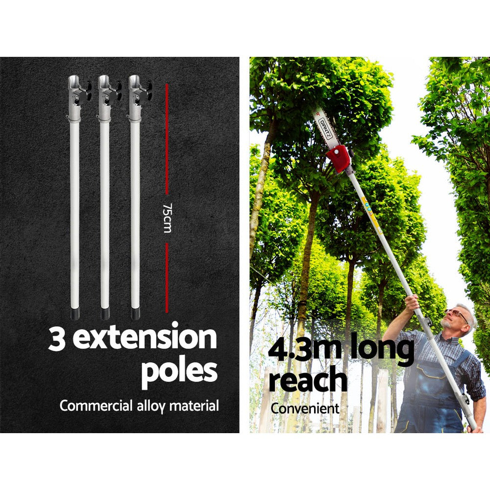 Giantz 62CC 4.3m Pole Chainsaw Petrol 12in Red