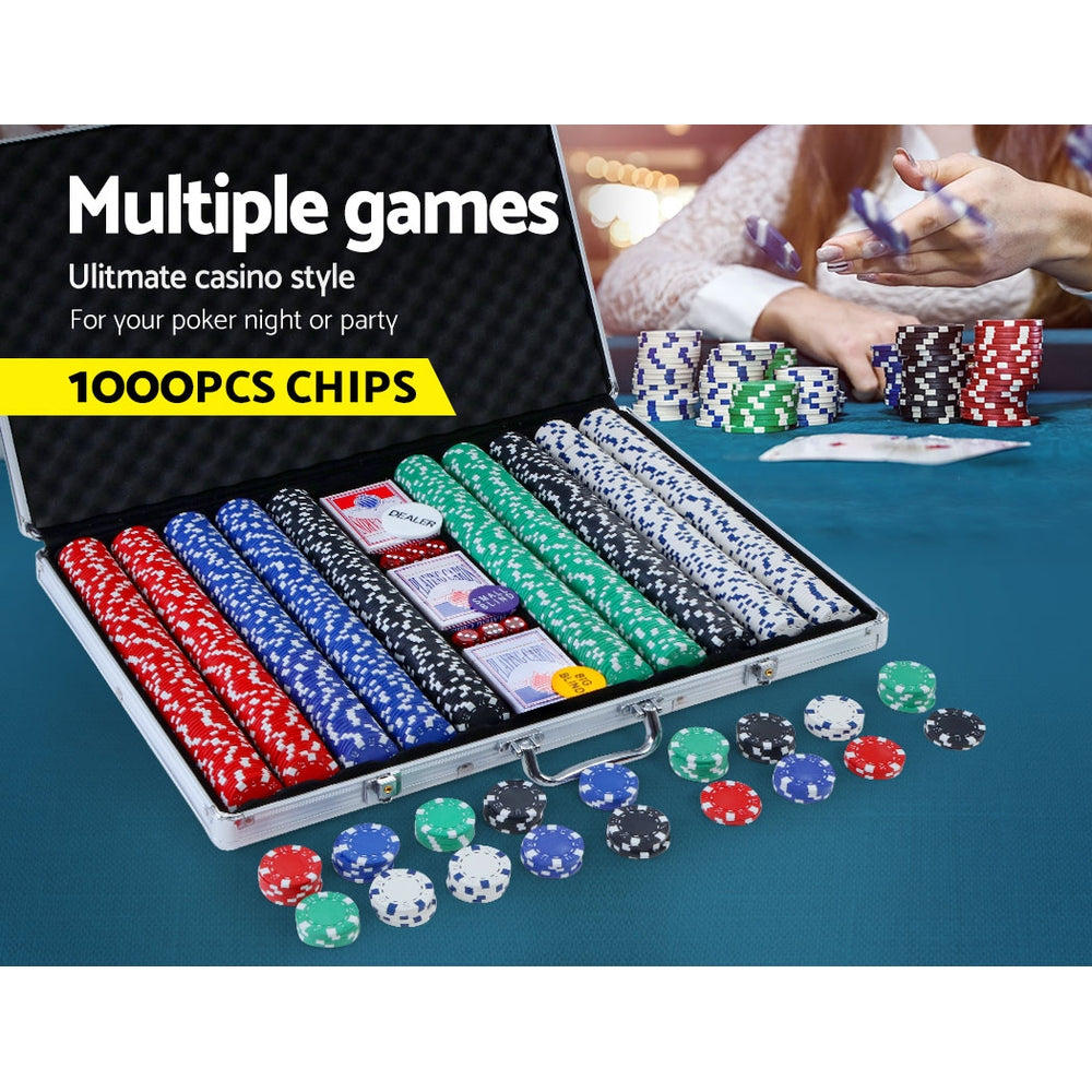 1000 Piece Poker Chips Set with Aluminium Case, Cards and Dice