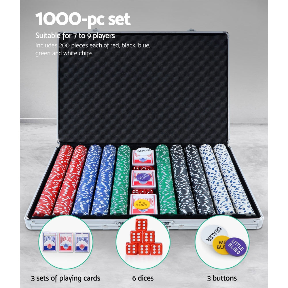 1000-Piece Poker Chips Set Casino Texas Hold'em Aluminium Case