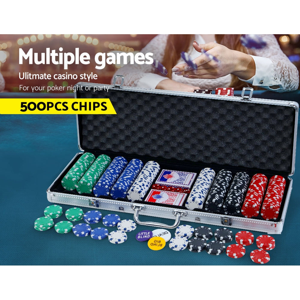 500-Piece Poker Chips Set Casino Texas Hold'em Game Aluminium Case
