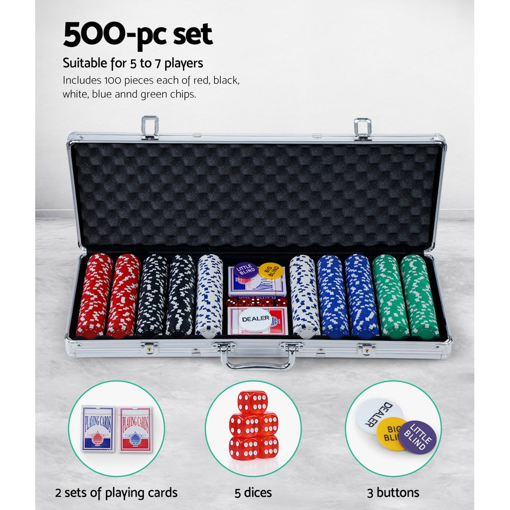 500-Piece Poker Chips Set Casino Texas Hold'em Game Aluminium Case