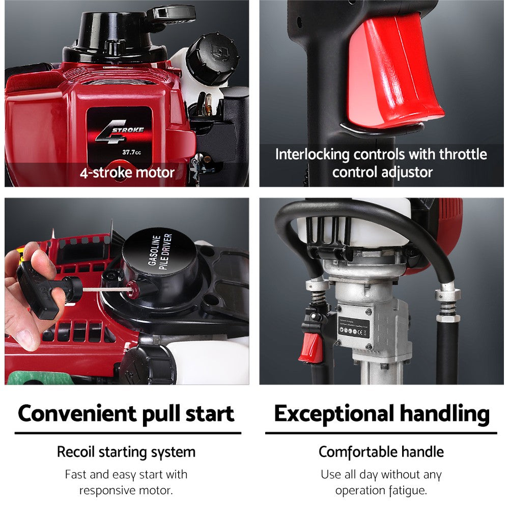 Giantz 38CC Petrol Post Driver 4-Stroke Rammer Red