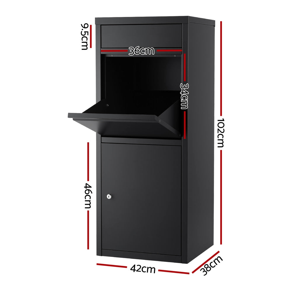 Gardeon Large Parcel Mailbox Black Weatherproof Steel