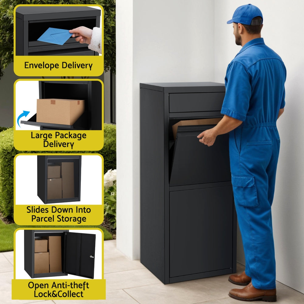 Gardeon Large Parcel Mailbox Black Weatherproof Steel