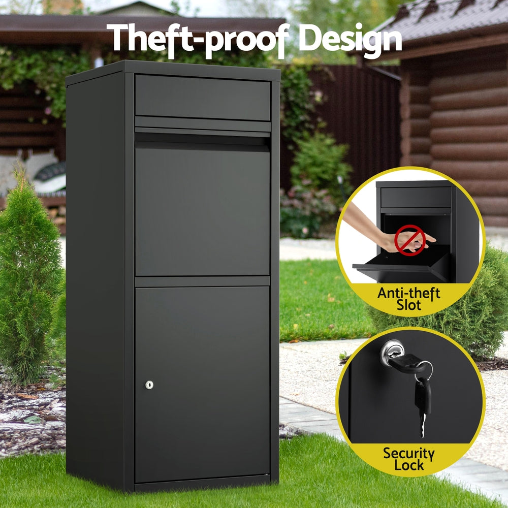 Gardeon Large Parcel Mailbox Black Weatherproof Steel