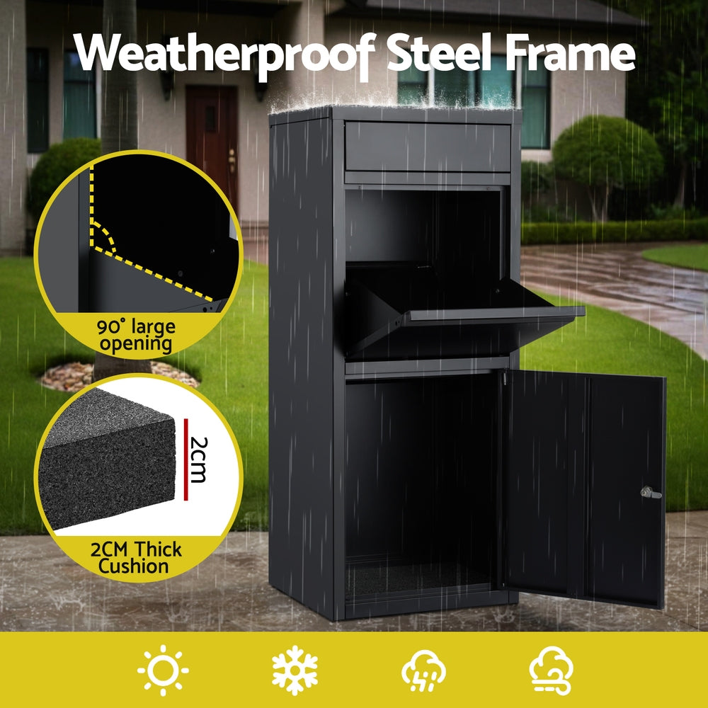Gardeon Large Parcel Mailbox Black Weatherproof Steel