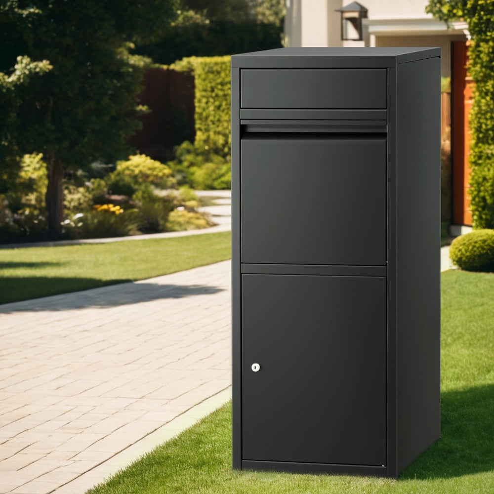 Gardeon Large Parcel Mailbox Black Weatherproof Steel