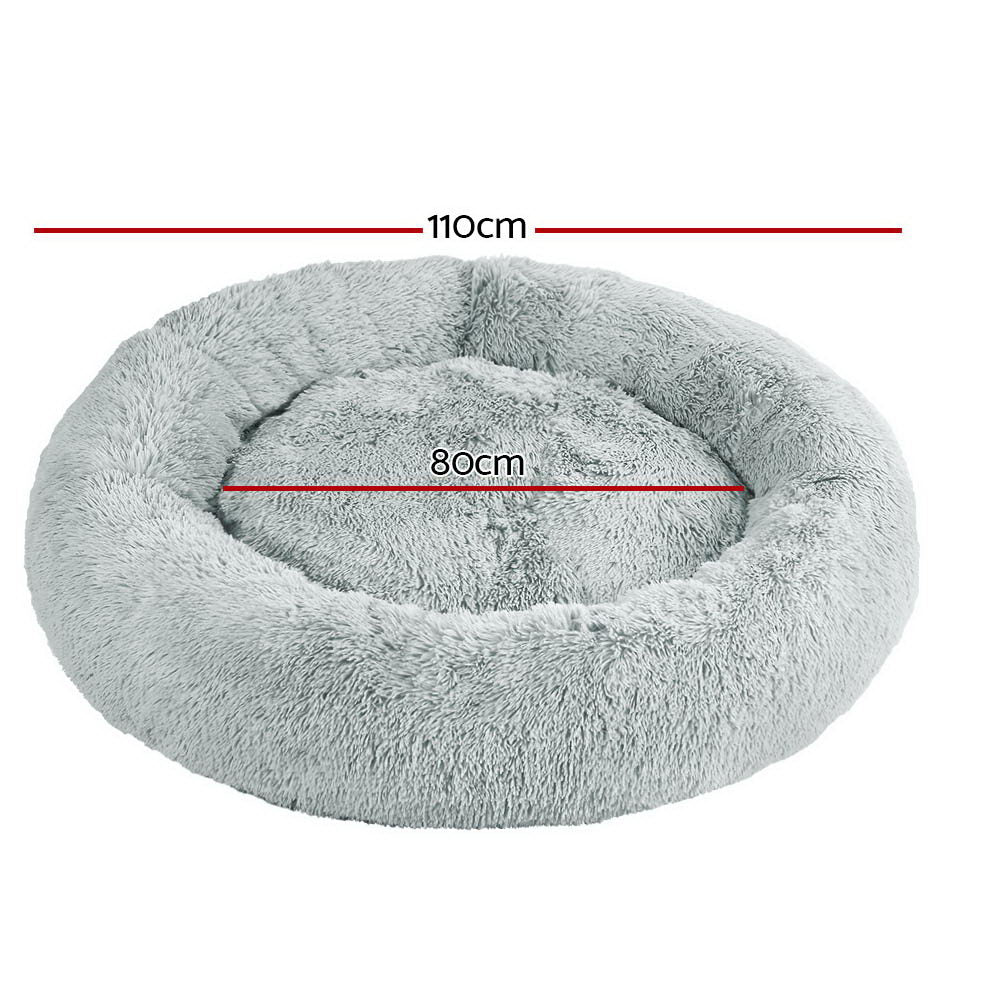 i.Pet Extra Large Calming Pet Bed 110cm Soft Plush Light Grey