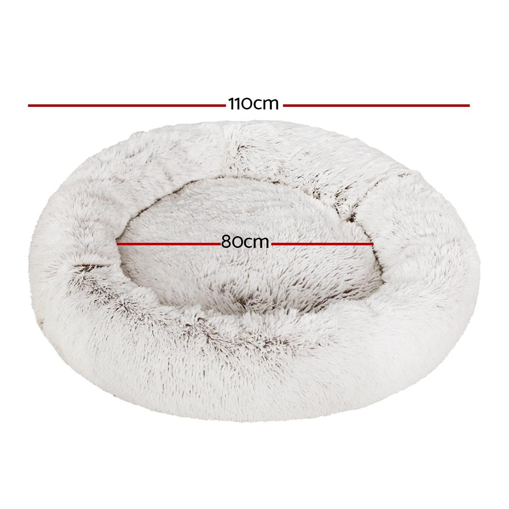 i.Pet Extra Large Calming Pet Bed 110cm Soft Plush White Brown